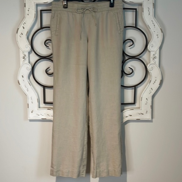 ANDREA JOVINE 100% LINEN HIGH WAIST PANTS KHAKI SIZE 8 - Picture 1 of 8